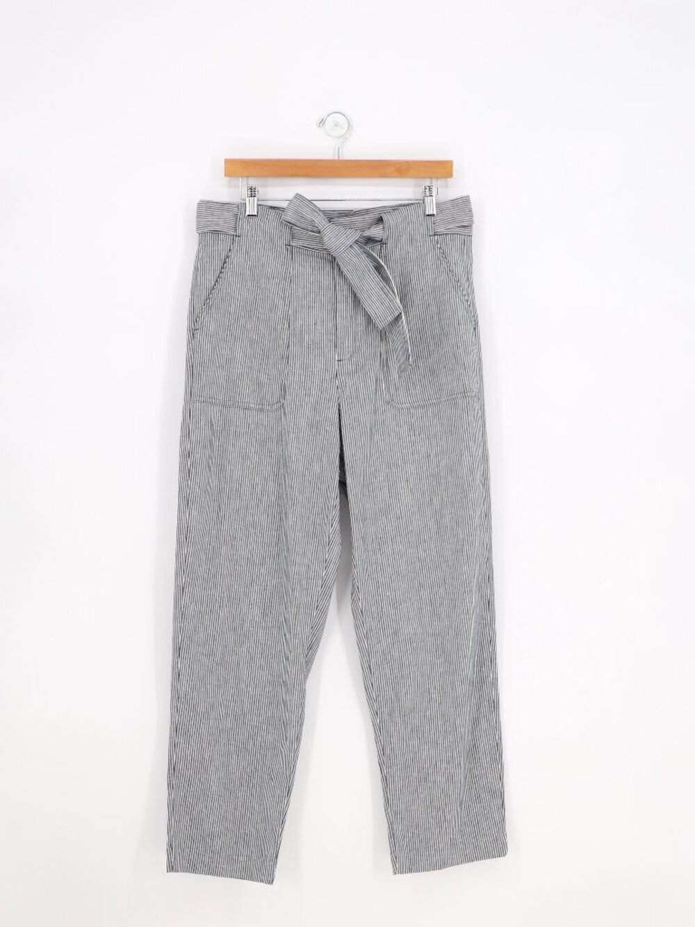 NWT BANANA REPUBLIC Linen Blend Slim Stretch Tie Waist Stripe Pants Size 10